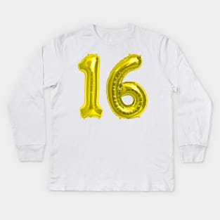 Yellow Gold 16th Birthday Metallic Helium Balloons Numbers Kids Long Sleeve T-Shirt